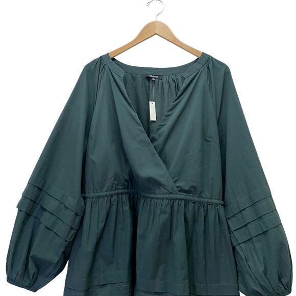NWT Madewell Cotton Poplin Wrap Mini Dress Dark Palm Green Women’s Size XL NEW - Picture 7 of 14
